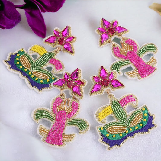 Festive Flair: Beaded Mardi Gras Earrings in Vibrant Purple, Green & Gold! - Rhythms of Grace Creative