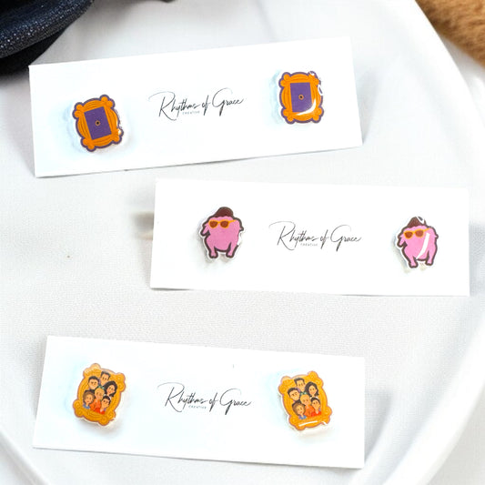Central Perk Chic: FRIENDS-Themed Stud Earrings in Three Fun Colors!