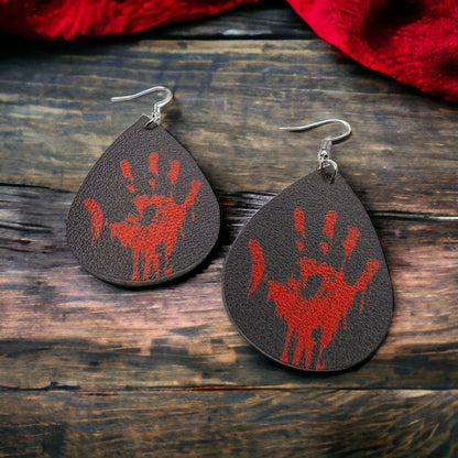 True Crime Earrings - Halloween Earrings, Bloody Handprint, Crime Scene, Bloody Earrings - Rhythms of Grace Creative