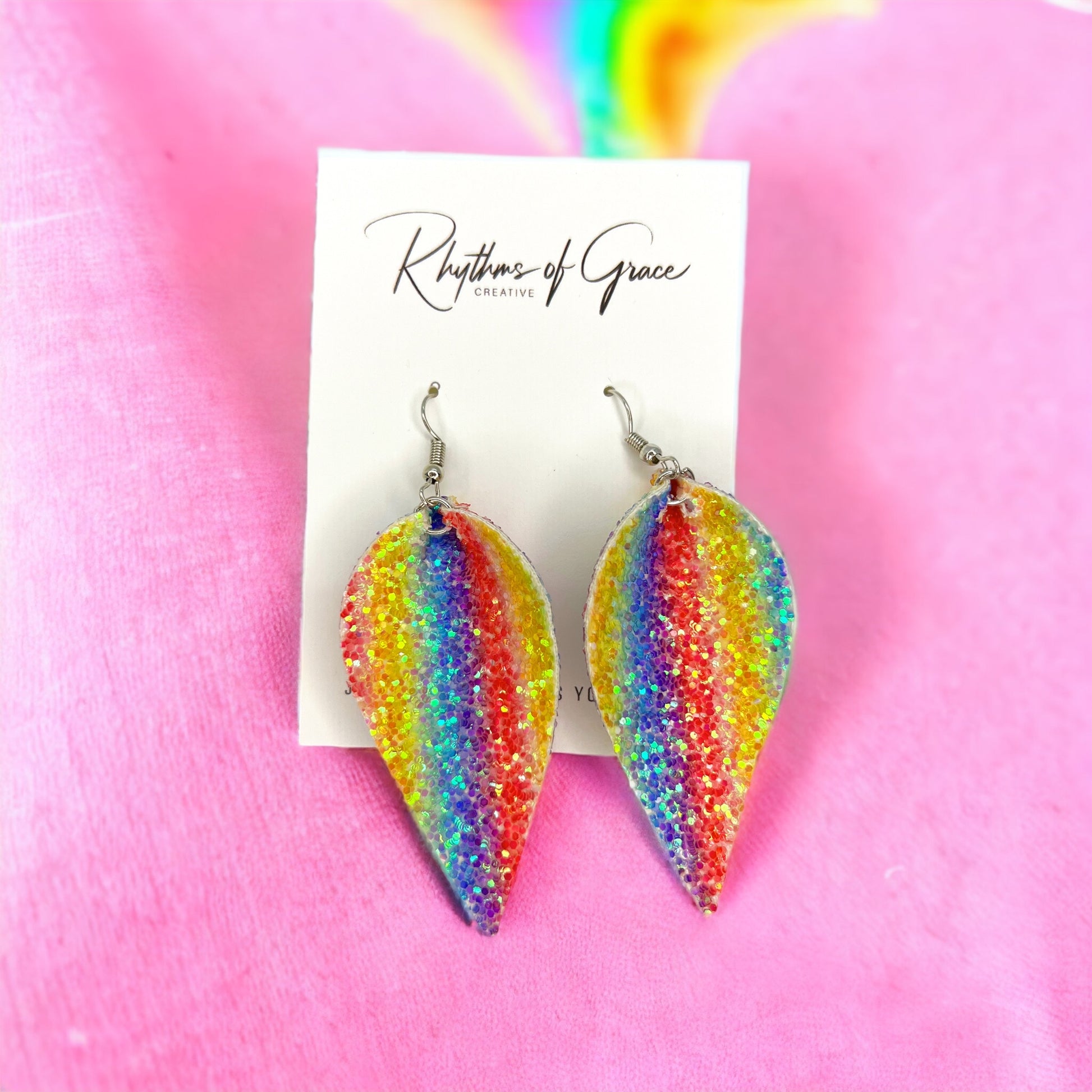 Rainbow Glitter Earrings - Glitter Accessories, Black Earrings, Rainbow Earrings, Glitter Jewelry - Rhythms of Grace Creative