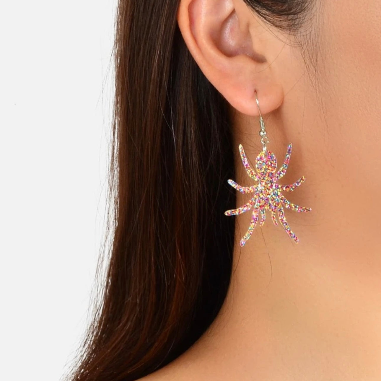 Pink Glitter Spider Earrings - Halloween Earrings, Halloween Accessories , Spoder Accessories, Halloween Costume, Halloween Teacher - Rhythms of Grace Creative