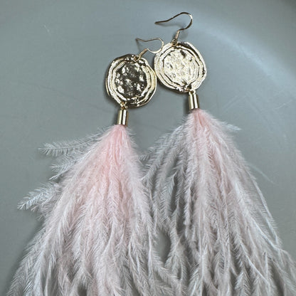Boho Glam Vibes: Pink Feather & Gold Charm Dangle Earrings – Lightweight, Bold & Beautiful!
