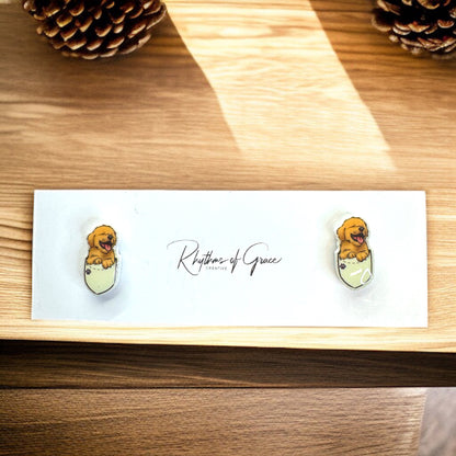 Adorable Golden Retriever Puppy Stud Earrings