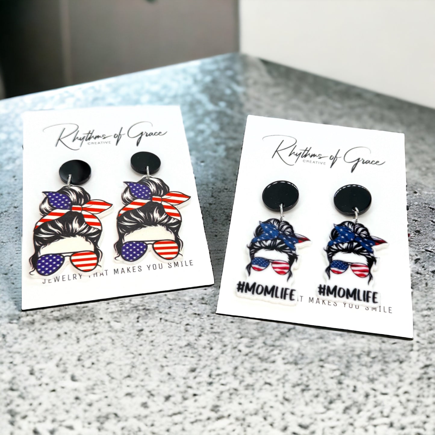 Patriotic Mom Earrings - Stainless Steel & Acrylic, Perfect for #MomLife