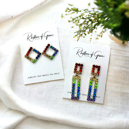 Sparkle with Pride: Rhinestone Rainbow Earrings
