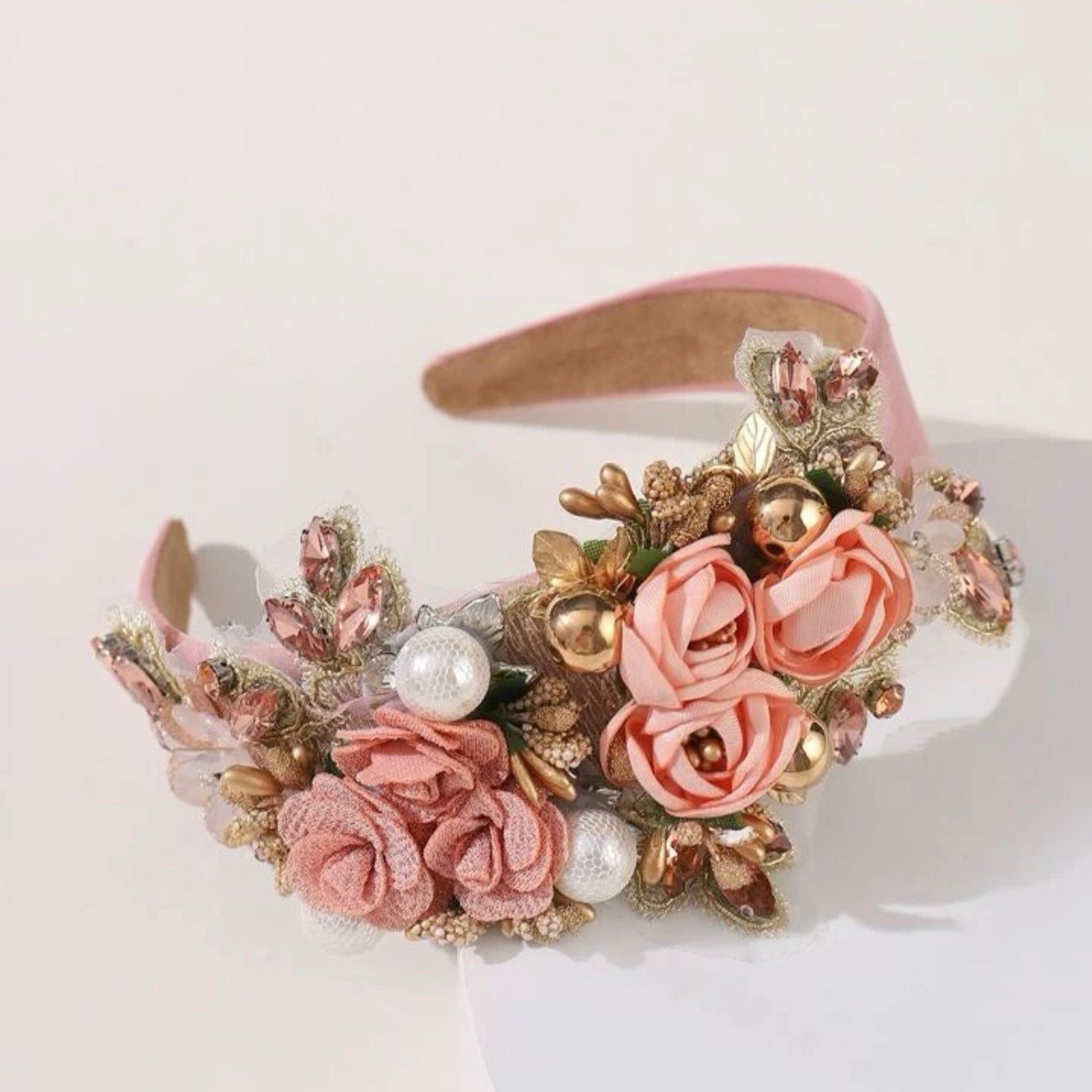 Festive Floral Headband - Handmade Headpiece, Rhinestone Headband, Holiday Headpiece, Beaded Headband - Rhythms of Grace Creative