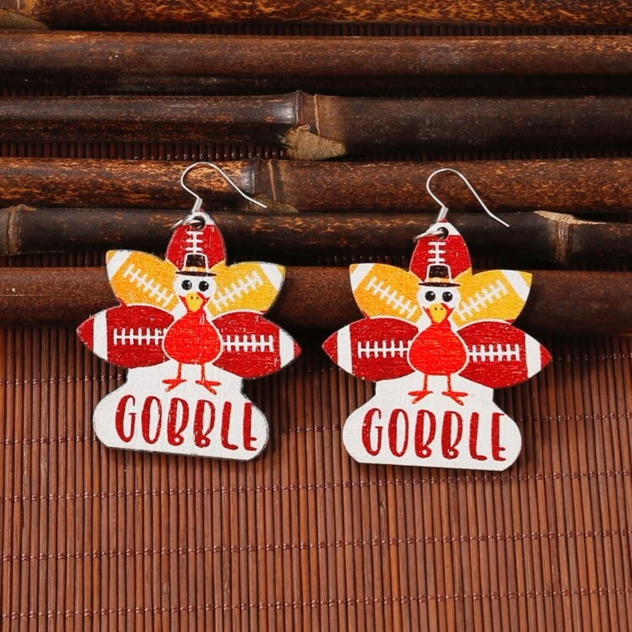 Gobble Earrings - Thanksgiving Earrings, Thanksgiving Accessories, Turkey Trot, Football Earrings - Rhythms of Grace Creative