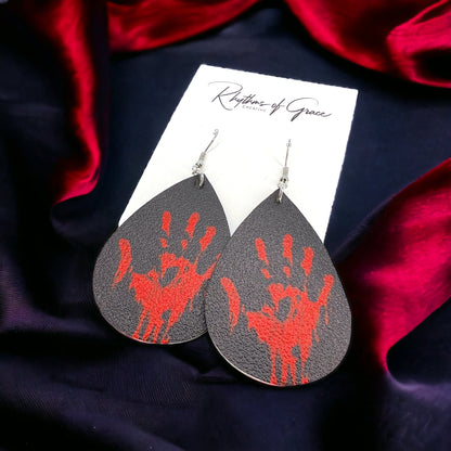 True Crime Earrings - Halloween Earrings, Bloody Handprint, Crime Scene, Bloody Earrings - Rhythms of Grace Creative