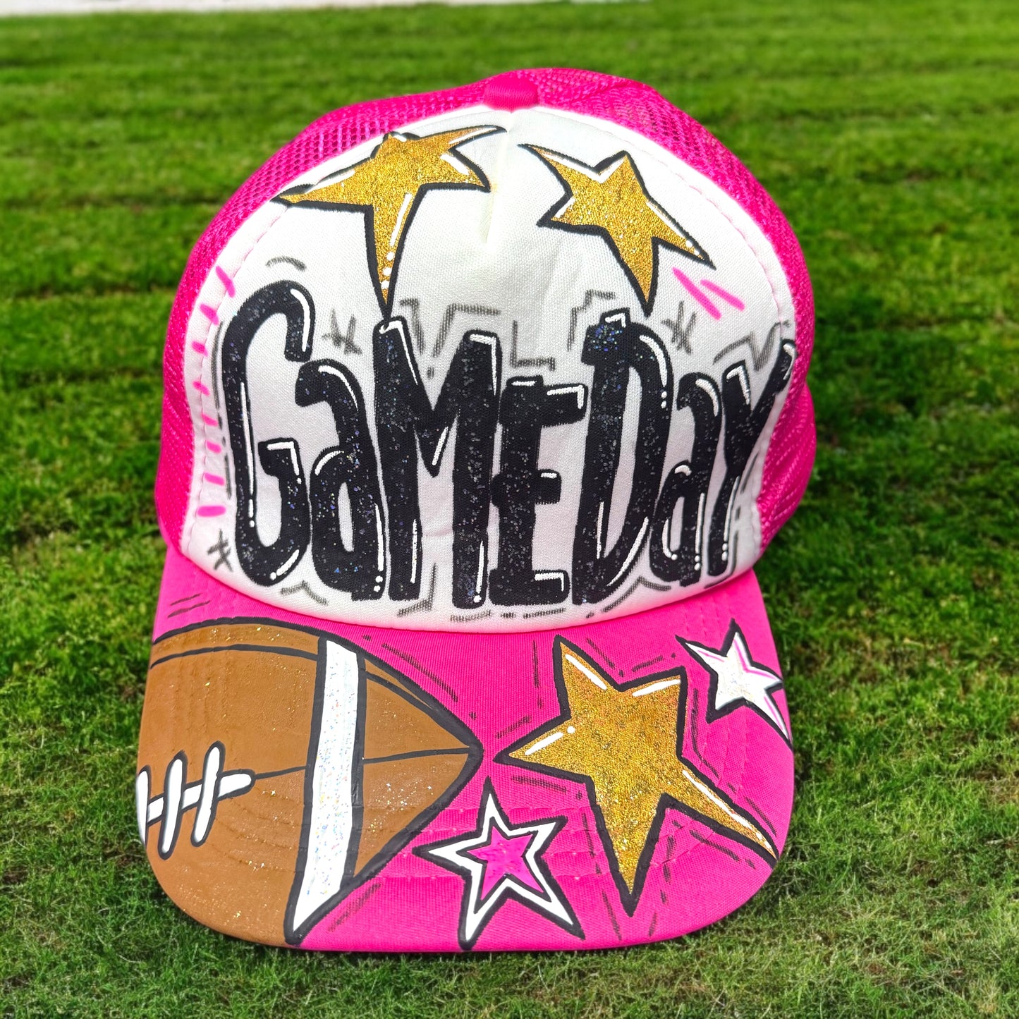 Handpainted Mesh Back Trucker Hat - Score Big with Style! 🎉