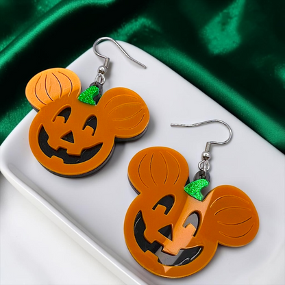 Mouse Pumpkin Earrings - Mouse Ears, Halloween Accessories , Halloween Earrings, Not So Scary Halloween, Pumpkin Earrings