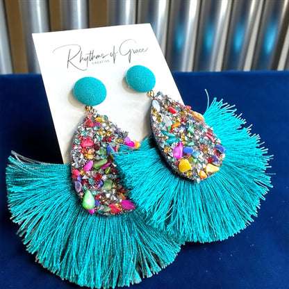 Vibrant Teal Tassel Earrings – Festival Ready