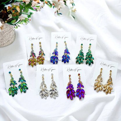 Radiant Peacock Glam Earrings – Feather Your Style with Sparkle!