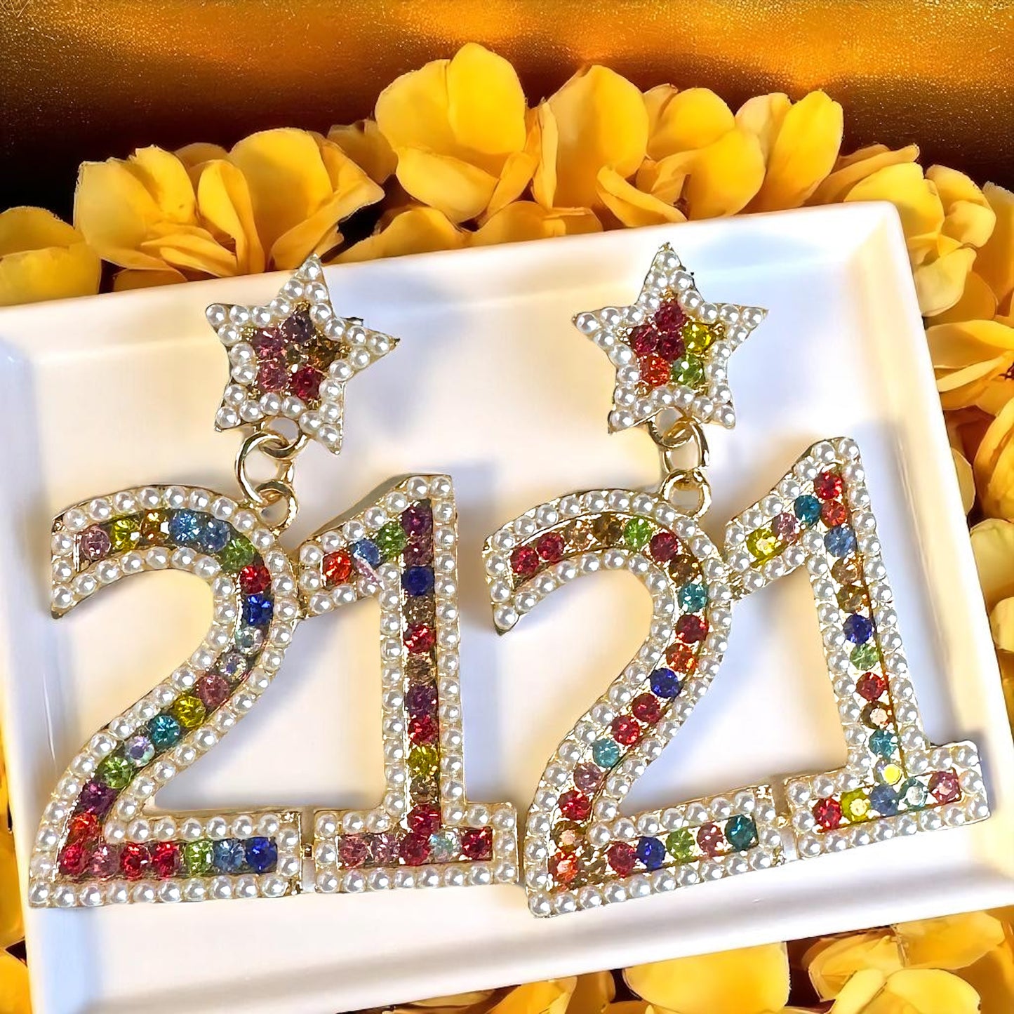 Sparkle into 21 with Our Rhinestone “21” Dangle Earrings!