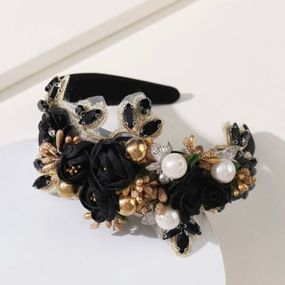 Festive Floral Headband - Handmade Headpiece, Rhinestone Headband, Holiday Headpiece, Beaded Headband - Rhythms of Grace Creative
