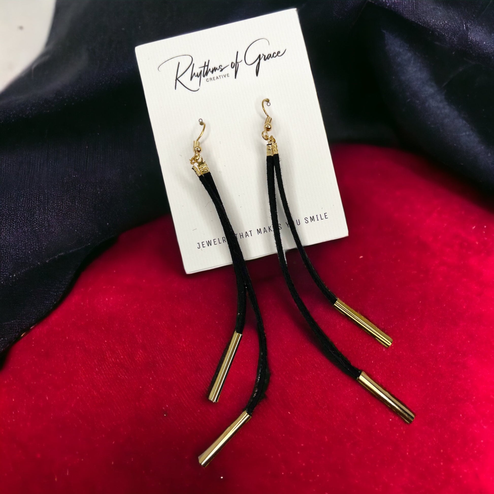 Black Fringe Earrrings - Black and Gold, Friendship Gift, Black Earrings, Dangle Earrings - Rhythms of Grace Creative