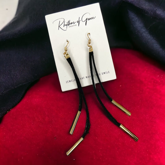 Black Fringe Earrrings - Black and Gold, Friendship Gift, Black Earrings, Dangle Earrings - Rhythms of Grace Creative