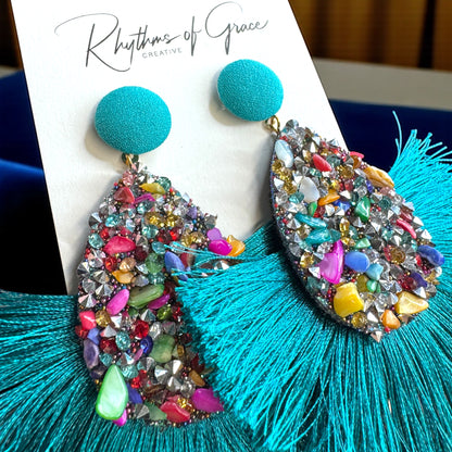 Vibrant Teal Tassel Earrings – Festival Ready