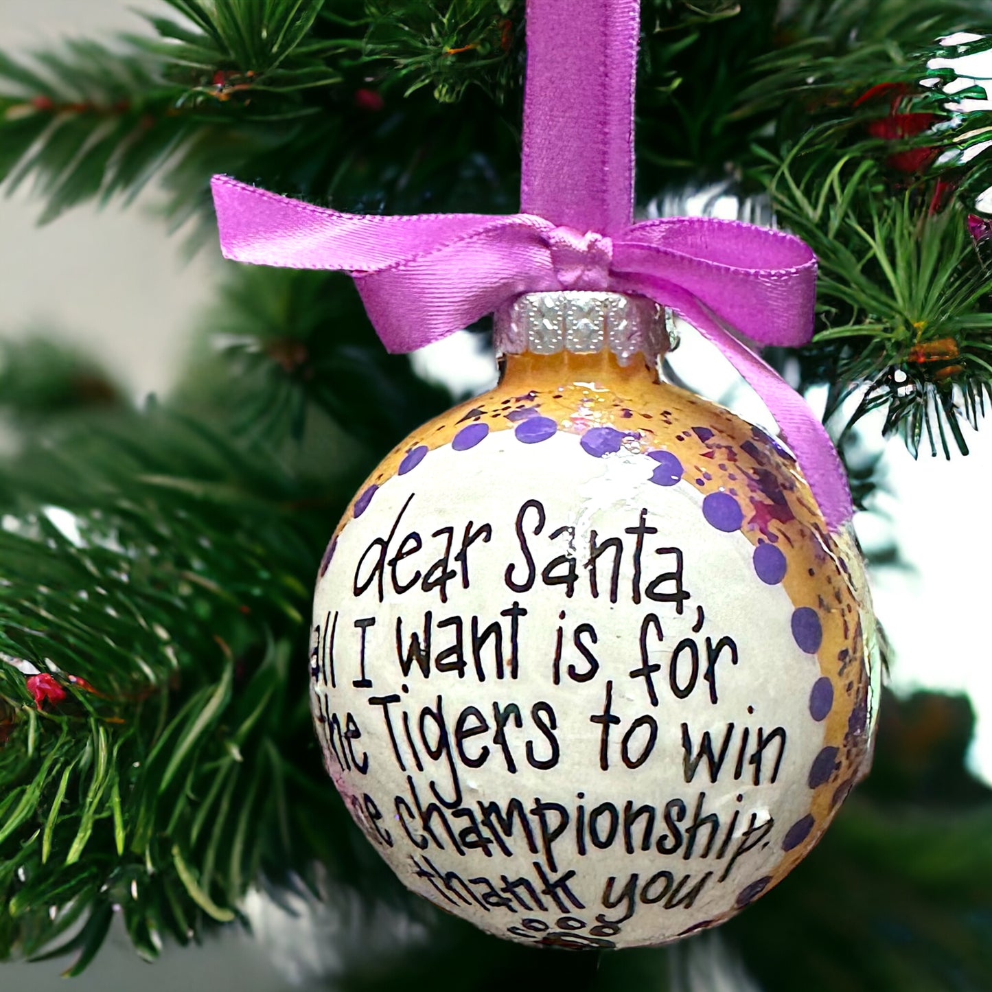 Tigers Championship Wish Christmas Ornament | Unique Hand-Painted Holiday Decor | Perfect Gift for Sports Fans!