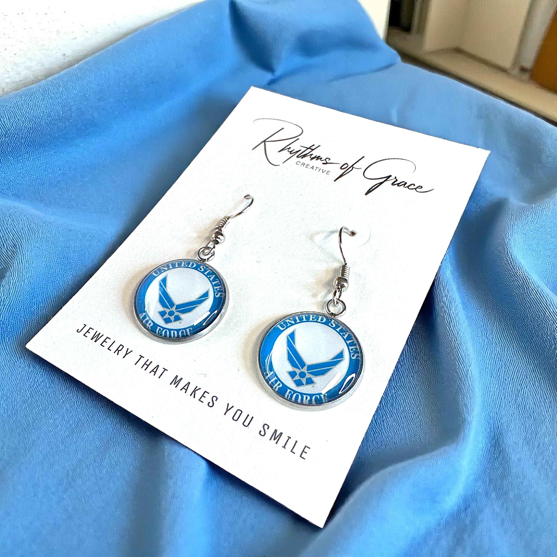 Military Mom Marvels: Air Force Cabochon Dangle Earrings!