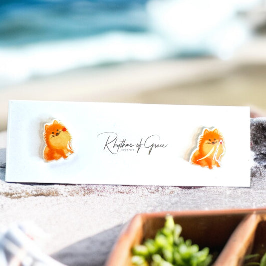 Charming Pomeranian Stud Earrings – Heartfelt Edition!