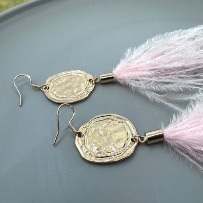 Boho Glam Vibes: Pink Feather & Gold Charm Dangle Earrings – Lightweight, Bold & Beautiful!