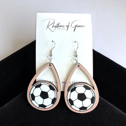 Score a Goal with Style! Wooden Soccer Dangle Earrings ⚽️