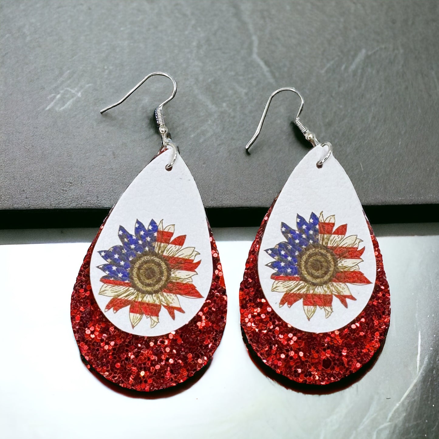 Patriotic Glitter Teardrop Earrings - Stylish Red, White & Blue Accessory