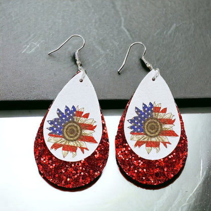 Patriotic Glitter Teardrop Earrings - Stylish Red, White & Blue Accessory