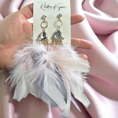 Dreamy Pink & Lavender Feather Earrings – Rhinestone Dangles for Boho Queens