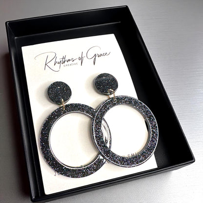 Sparkle & Shine with Handmade Black Glitter Round Dangle Earrings ✨