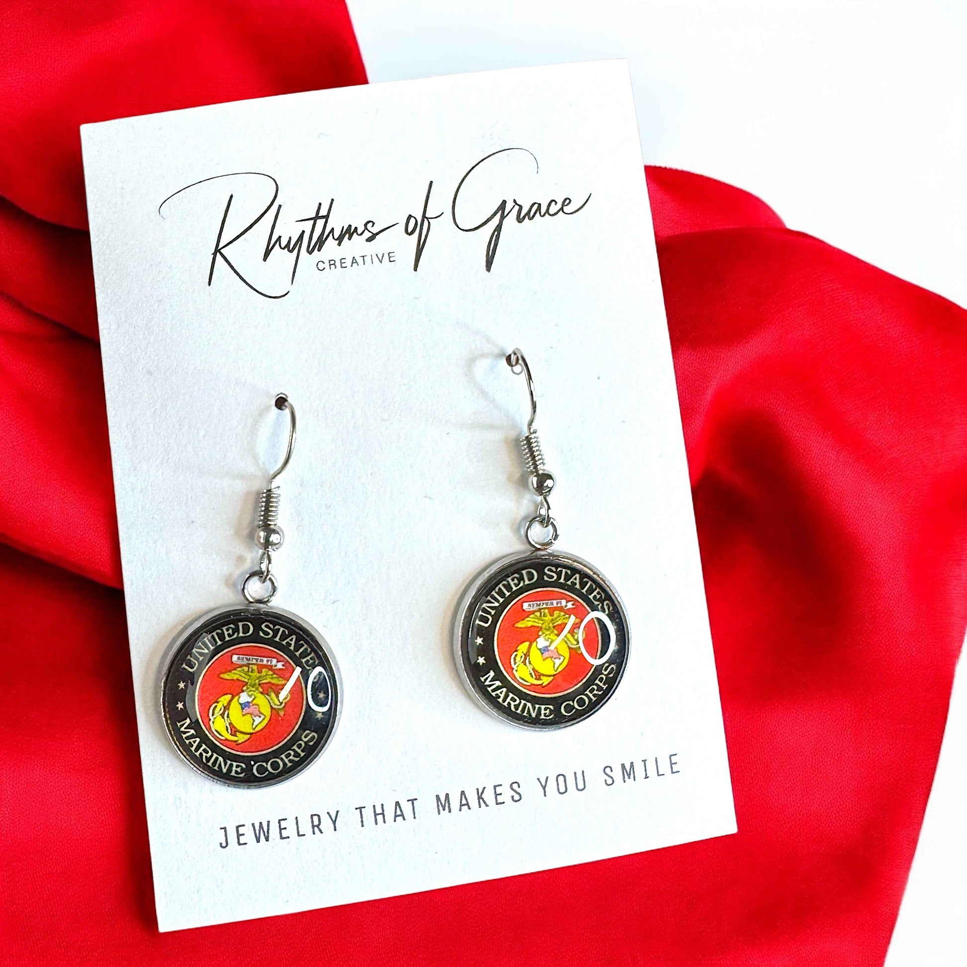 Military Mom Marvels: Marines Cabochon Dangle Earrings!
