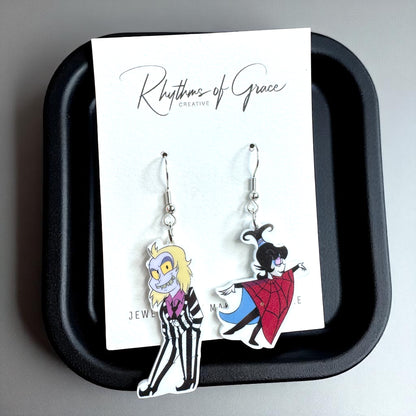 Beetlejuice, Beetlejuice, Beetlejuice: Spooky Chic Beetlejuice Dangle Earrings!