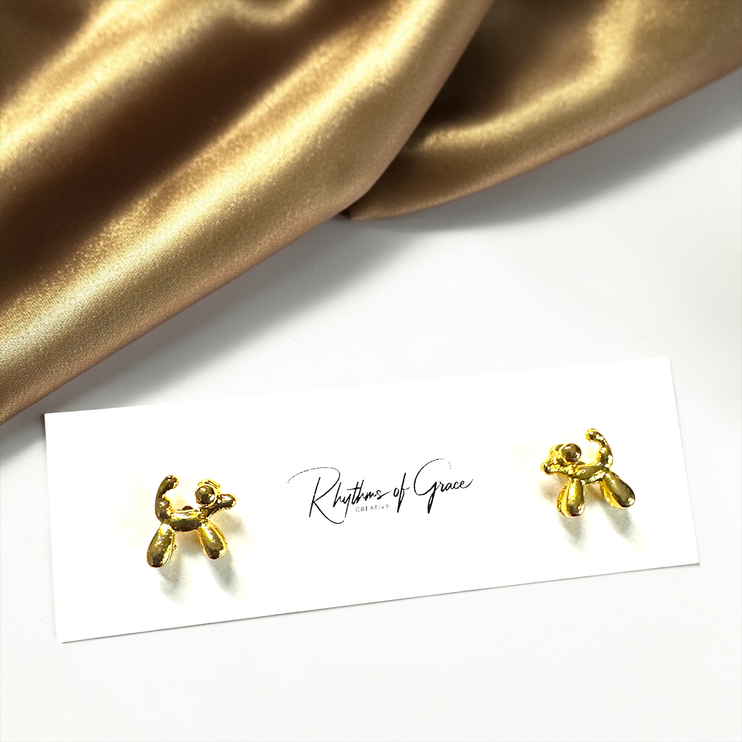 Gold Balloon Dog Stud Earrings | Tiny Dainty Mardi Gras Jewelry | Minimalist Gold Animal Earrings | Lightweight Studs for Kids & Adults