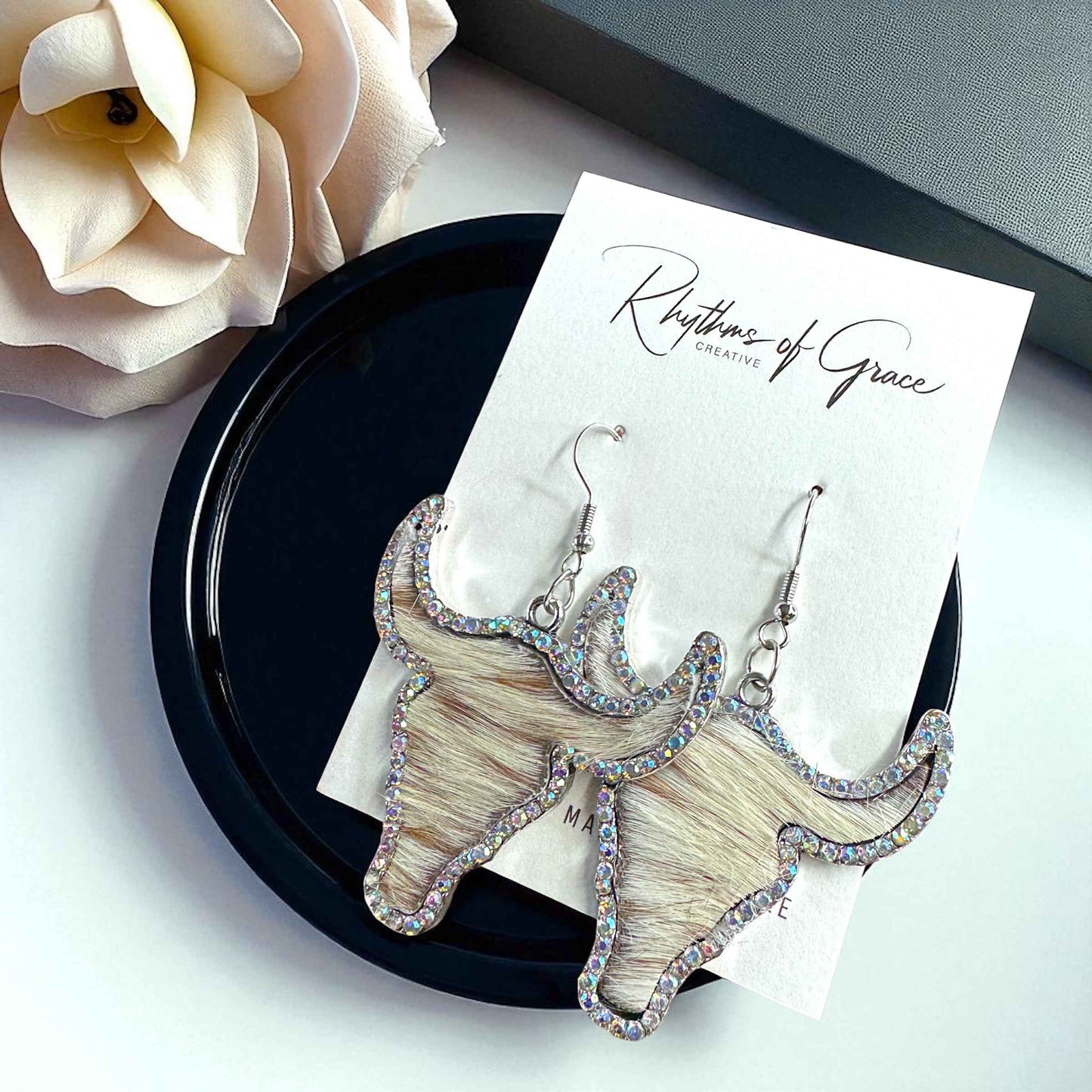 Giddy Up Glam: Rhinestone Longhorn Dangle Earrings