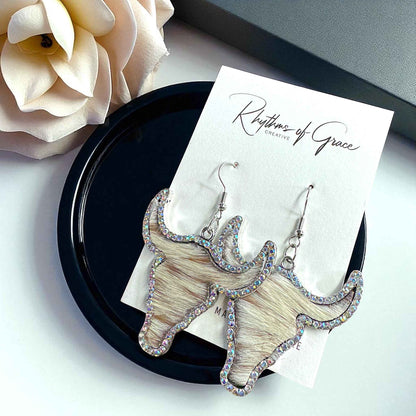 Giddy Up Glam: Rhinestone Longhorn Dangle Earrings