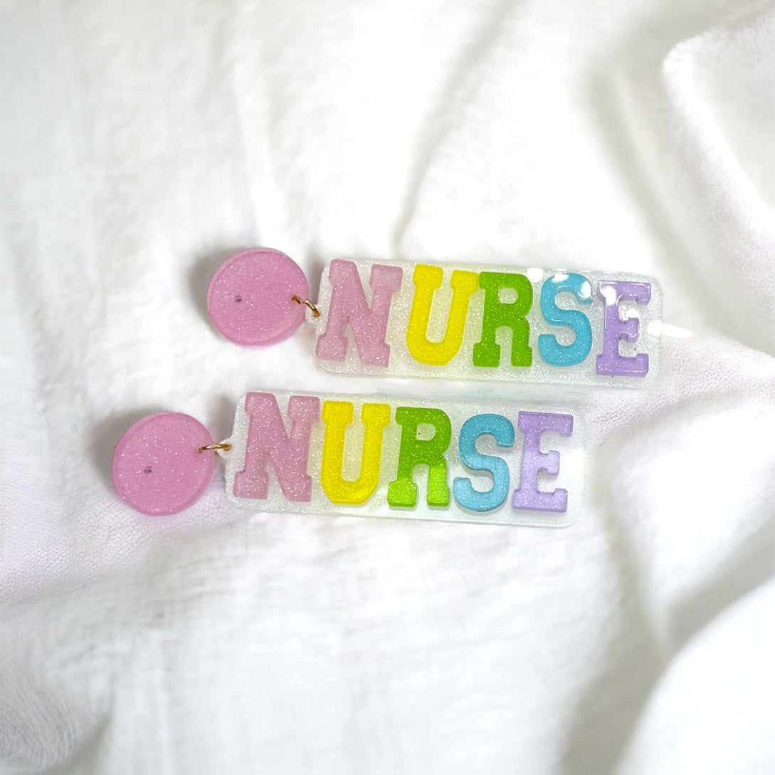 Tiny Patients, Big Heart – Pediatric Nurse Earrings in Glittery Pastels