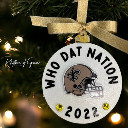 Who Dat Nation 2024 Christmas Ornament - Handmade Saints Fan Gift, New Orleans Decor, Black and Gold Holiday Keepsake