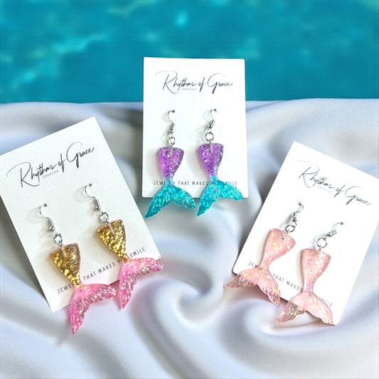 Mermaid Tail Magic – Glittery Earrings in 3 Splashy Colors! ✨