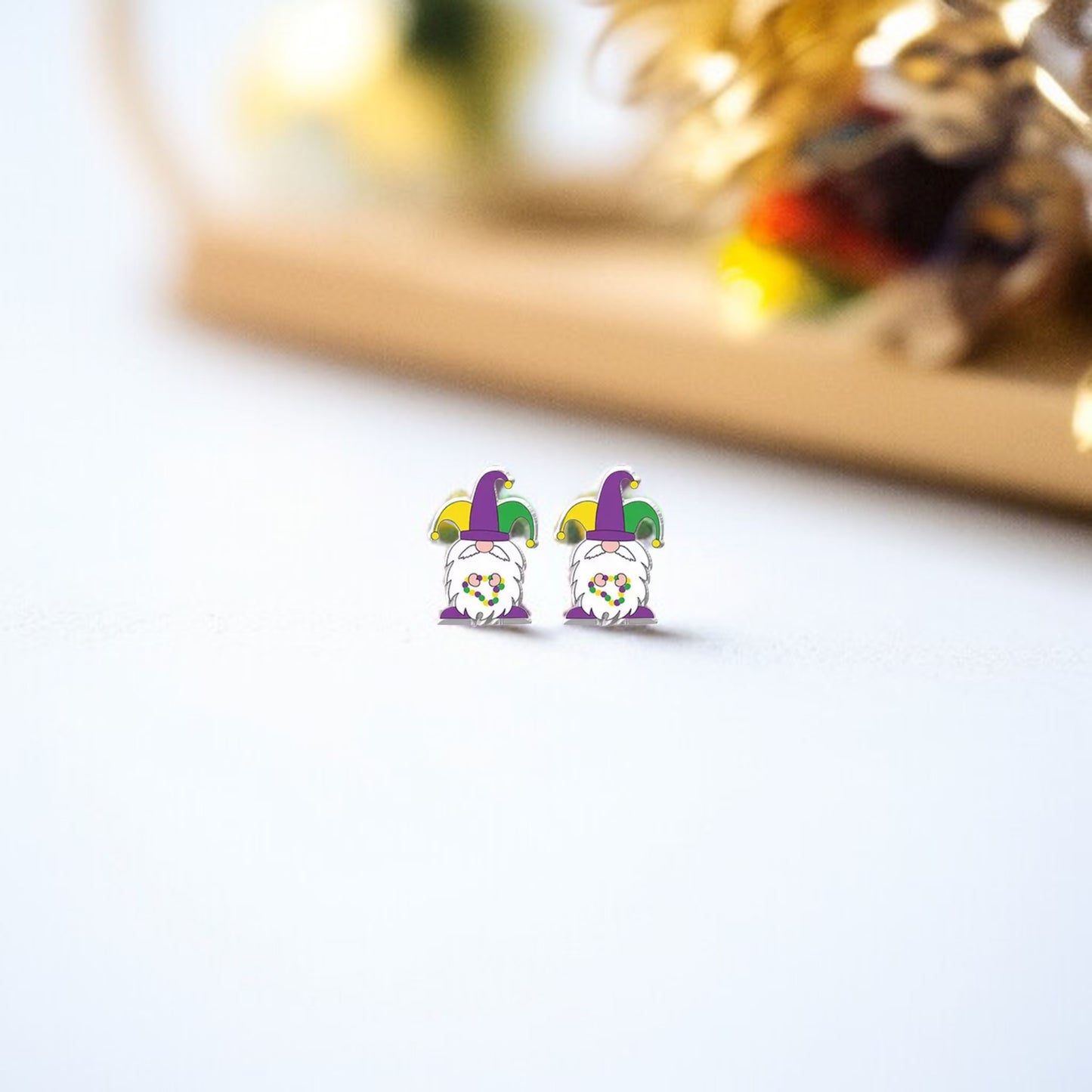 Celebrate Mardi Gras in Style with Gnome Stud Earrings!
