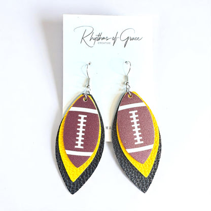 Chic Fan Flair: Black and Gold Football Earrings Perfect for Game Day Glam!