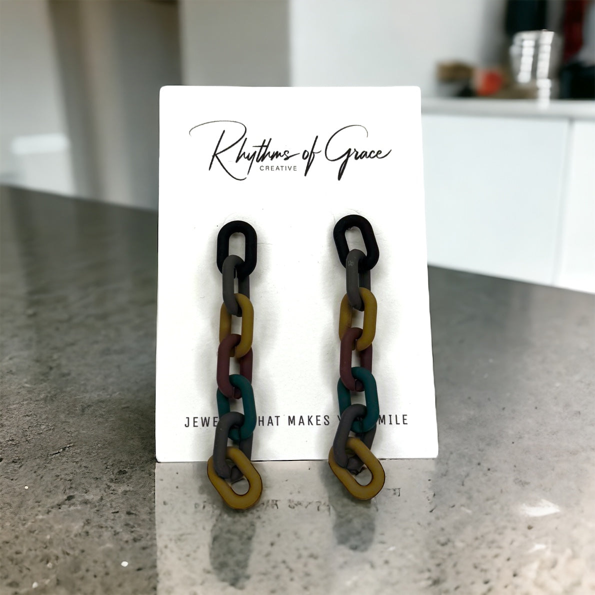 Trendy Acrylic Chain Link Earrings - Stainless Steel Posts, Camouflage