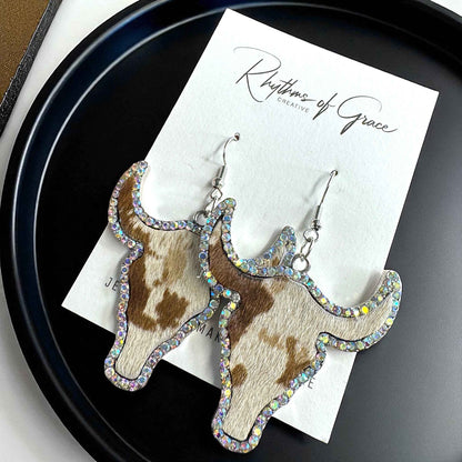 Giddy Up Glam: Rhinestone Longhorn Dangle Earrings