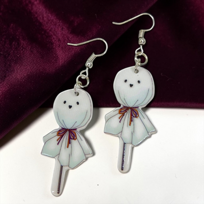 Ghost Earrings - Halloween Earrings, Lollipop Earrings, Ghost Costume, Halloween Accessories, Retro Custom, Costume Jewelry, Handmade Earrings