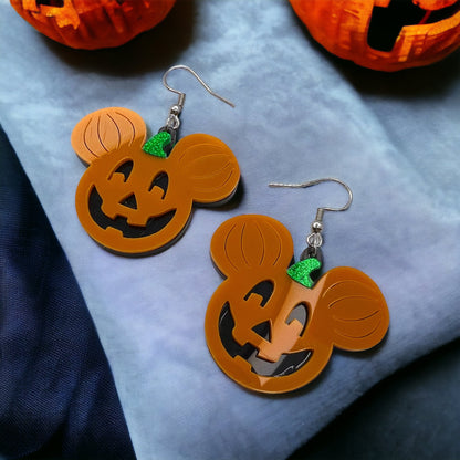 Mouse Pumpkin Earrings - Mouse Ears, Halloween Accessories , Halloween Earrings, Not So Scary Halloween, Pumpkin Earrings - Rhythms of Grace Creative