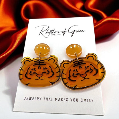 Unleash Your Inner Wildcat with Our Cartoon Tiger Earrings! 🐯🏈 - Rhythms of Grace Creative