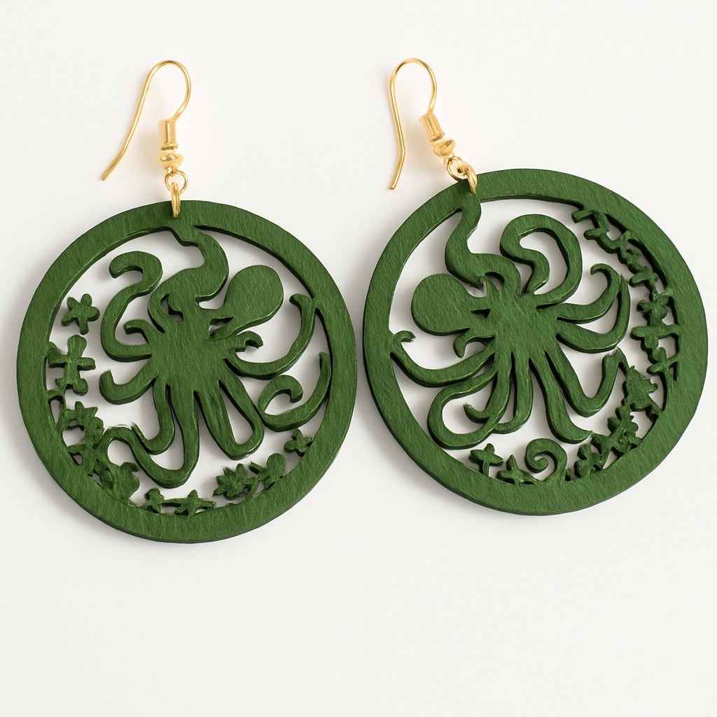 Catch the Waves: Handmade Green Octopus Earrings