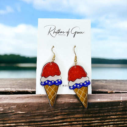 Patriotic Ice Cream Earrings - Sweet Style for Every Celebration! 🍦