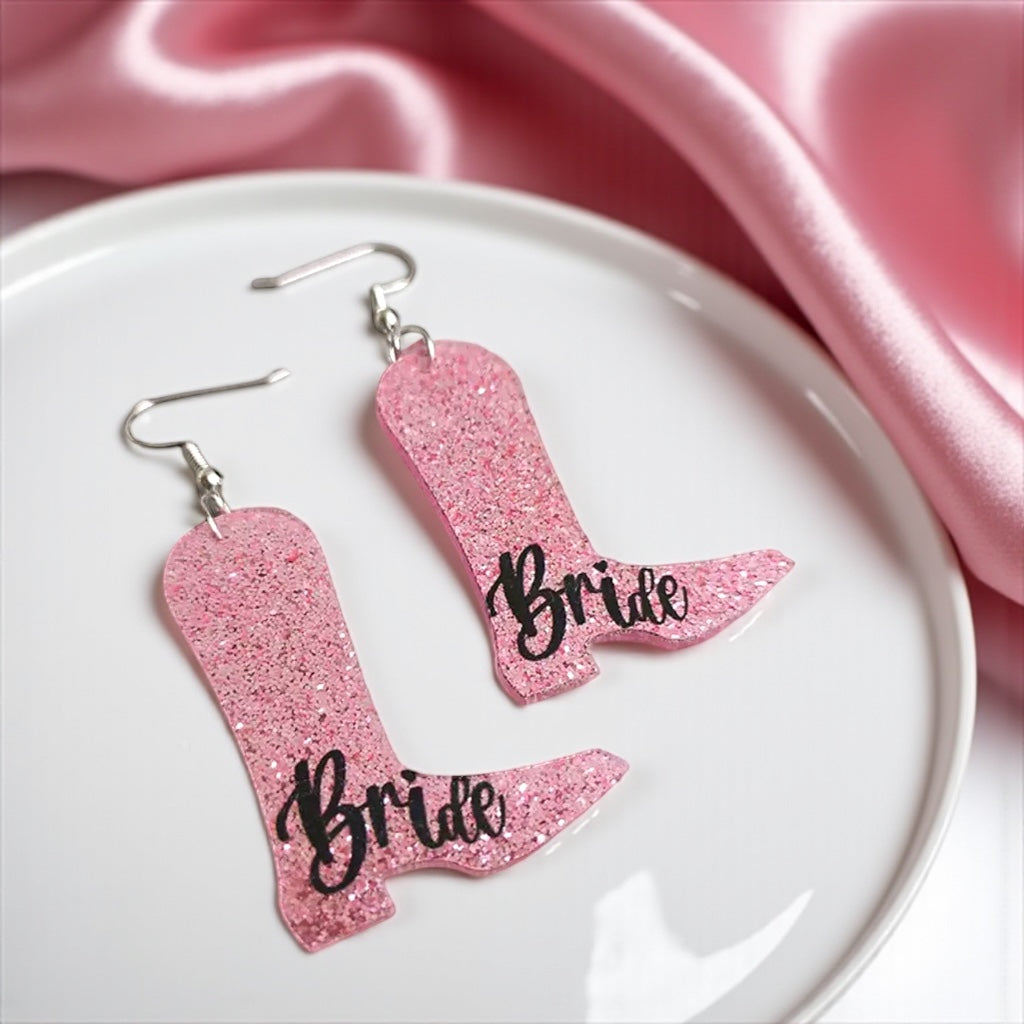 Boot Scootin' Bride Earrings: Saddle Up for Your Bachelorette Bash!
