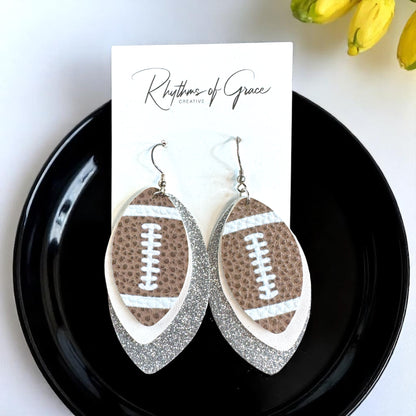 Game Day Glam: Silver and White Football Earrings for the Ultimate Fan!