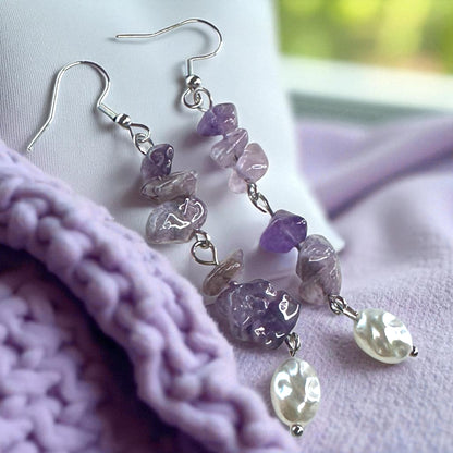 Boho Chic Purple Beaded Dangle Earrings – Lightweight Elegance!